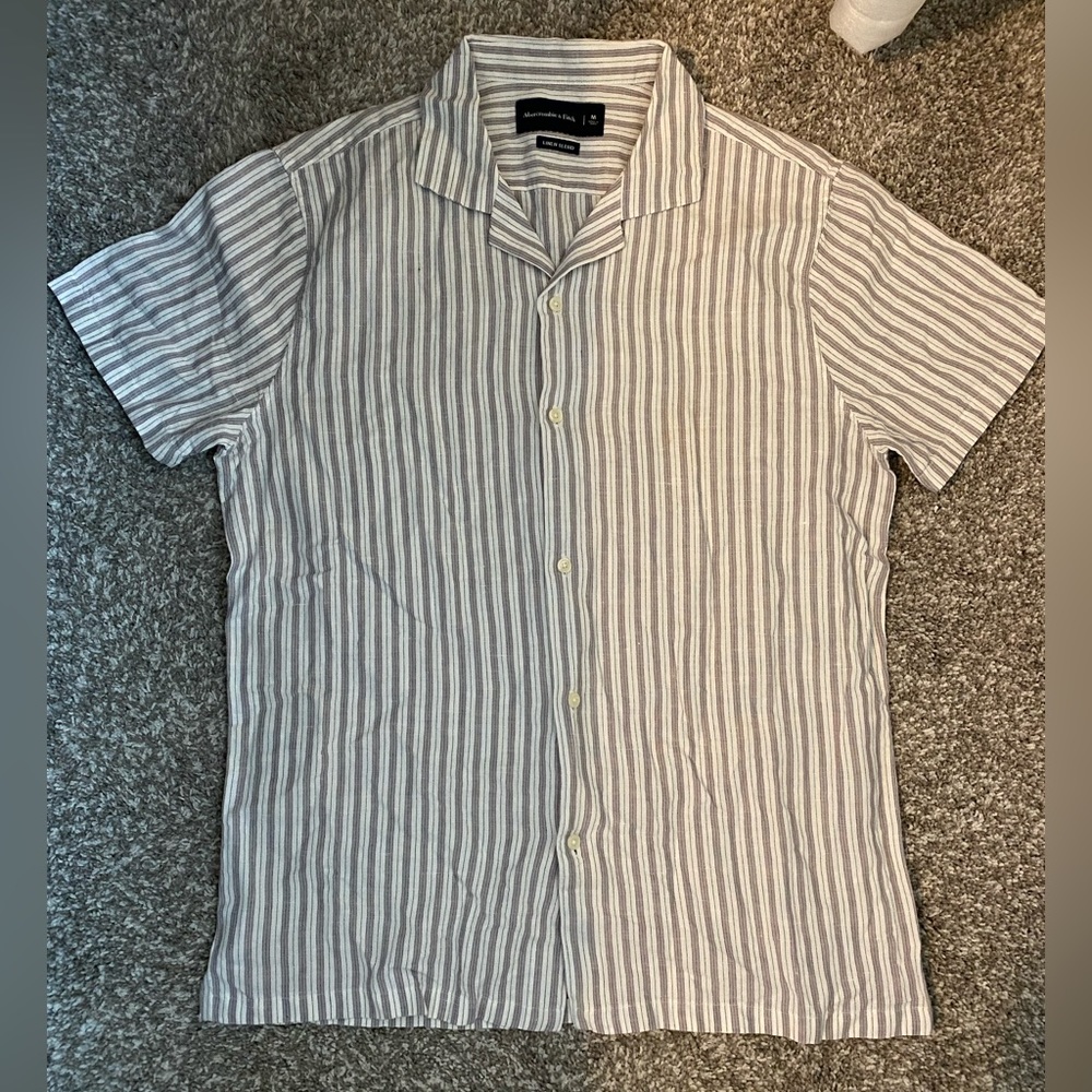 NWOT Abercrombie & Fitch Linen Blend Men’s Striped Button Up Shirt